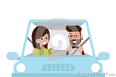 Couple driving car. Vector Illustration