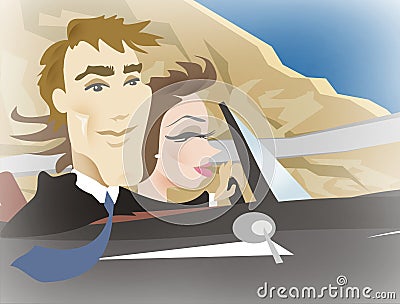 Couple driving illustration Stock Photo