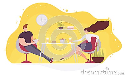 Couple Eating Fast Food in Cafe Flat Vector Vector Illustration