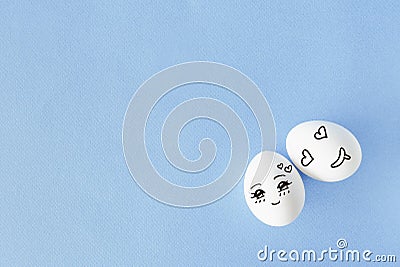 Couple eggs with happy face for love concept, Stock Photo