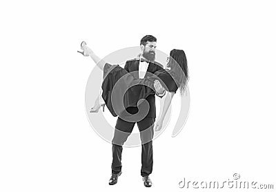 Couple elegant dancing ball. Come dance. Dancing school for adults. Entertainment active leisure. Couple in love Stock Photo