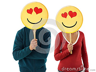 Couple with emoticon Stock Photo