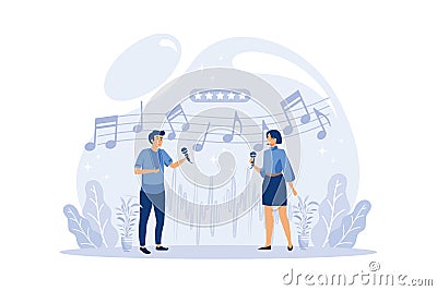 couple emotionally singing songs Vector Illustration
