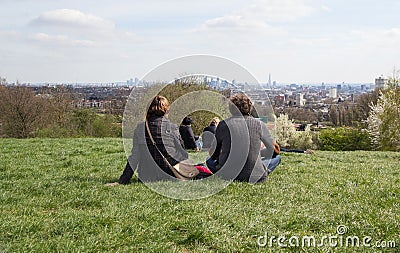 Couple enjoy London Skyline from Parliament Hill Editorial Stock Photo