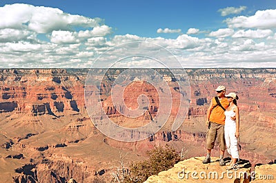 Couple Enjoying Beautiful Grand Canyon Landscape Stock Photo