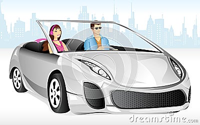 Couple enjoying Car Drive Vector Illustration