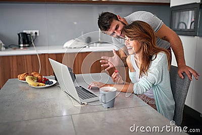 Couple enjoying in nice morning and having fun, flirting Stock Photo