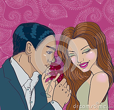 Couple enjoying romantic dinner Vector Illustration