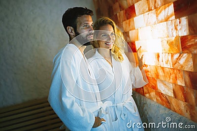 Couple enjoying salt spa treatment Stock Photo