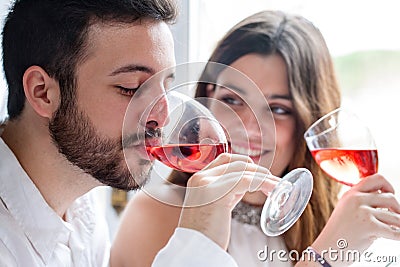 Couple enjoying wine tasting. Stock Photo