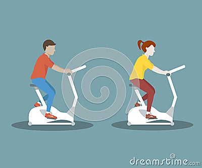 Couple on Exercise Bike Vector Illustration