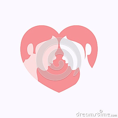 Couple faces in heart shaped silhouette Vector Illustration