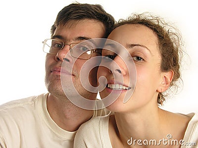 Couple faces isolated Stock Photo