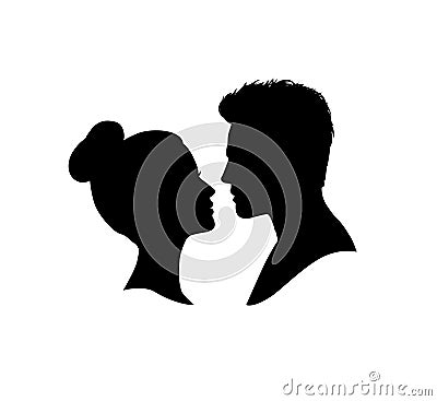 Couple faces silhouette. Couple facing each other. Man and woman romantic profile Stock Photo