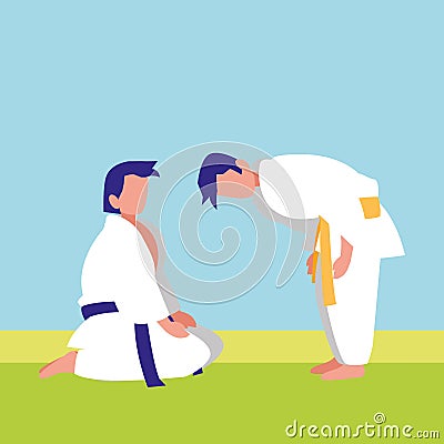 Couple fighting martial arts characters Vector Illustration