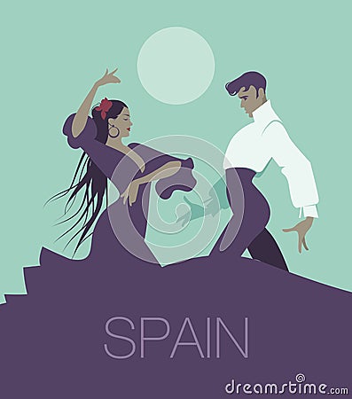 Couple of flamenco dancers dancing typical spanish dance Stock Photo