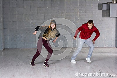 Couple of freestyle dancers in motion. Stock Photo