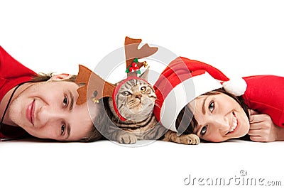 Couple with funny kitten Stock Photo