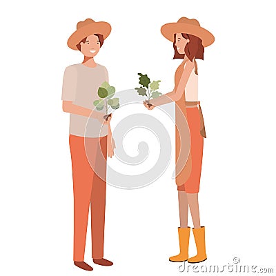Couple of gardeners smiling avatar character Vector Illustration