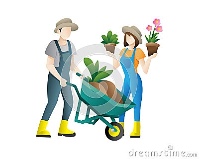 Couple of gardeners vector concept flat illustration Vector Illustration