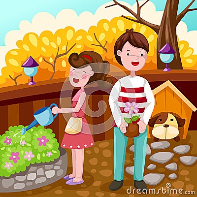 Couple gardening Vector Illustration