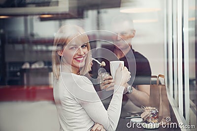 Couple At Gas Station Cafe Stock Photo