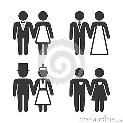 Couple Getting Married Icons Set. Vector Vector Illustration