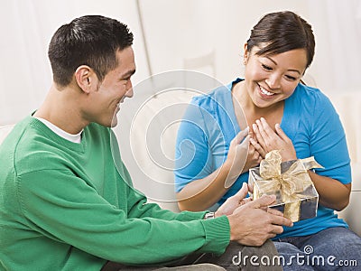 Couple with Gift Stock Photo