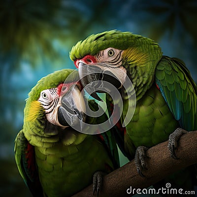 A couple of Great Green Macaws Cartoon Illustration