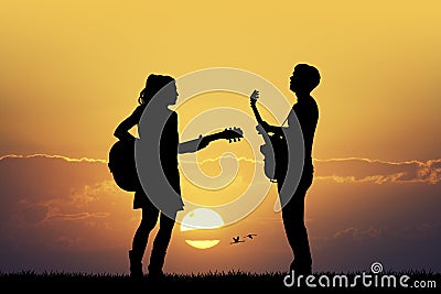 Couple with guitars Stock Photo