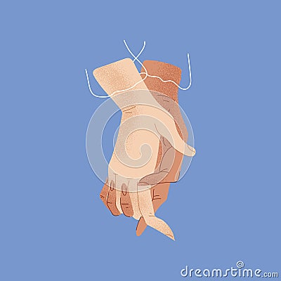 Couple hand holding hand isolated on blue background. Happy Valentines day vector illustration Vector Illustration