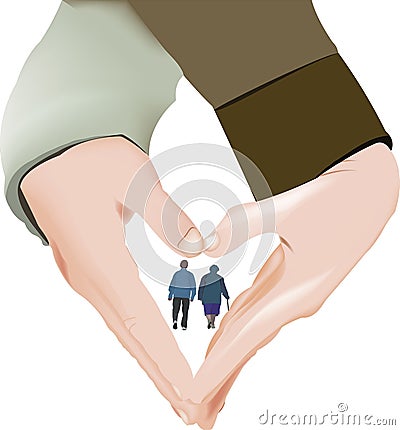 Couple hands joined in grandparents heart shape couple hands joined in grandparents heart shape Vector Illustration