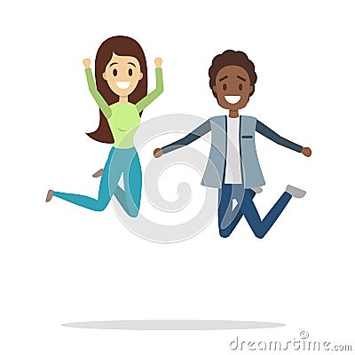 Couple of happy people jumping. Celebration and joy Vector Illustration