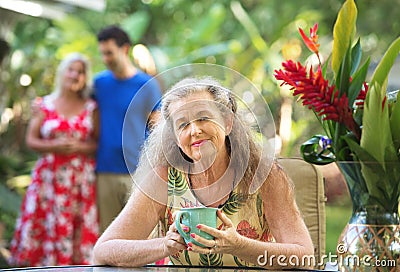 Couple with Healthy Aging Mother Stock Photo