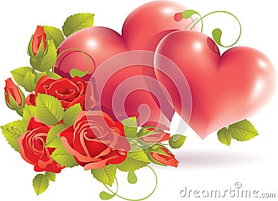 Couple heart with rose Vector Illustration