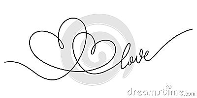 couple hearts with love continuous line drawing minimalist Vector Illustration