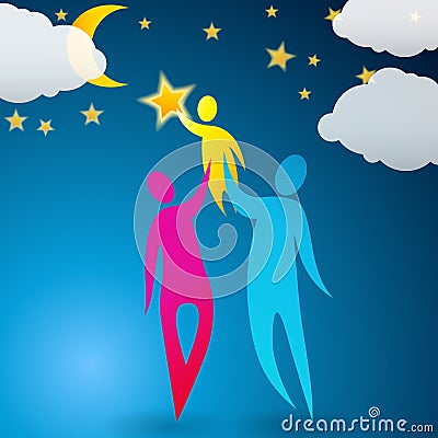 Couple helping their child reach the stars Vector Illustration