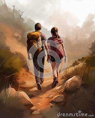 A couple hiking together hand in hand exploring different terrains and dimensions of their relationship Psychology Stock Photo