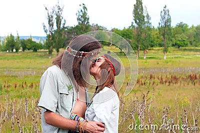 Couple hippie in love kiss Stock Photo