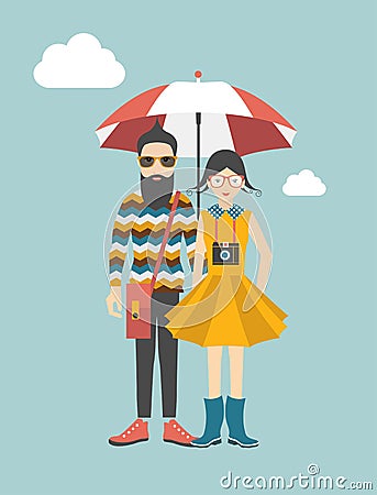 Couple. Hipster young man and woman. Vector Illustration