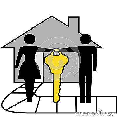 Couple hold gold house key to family home Vector Illustration