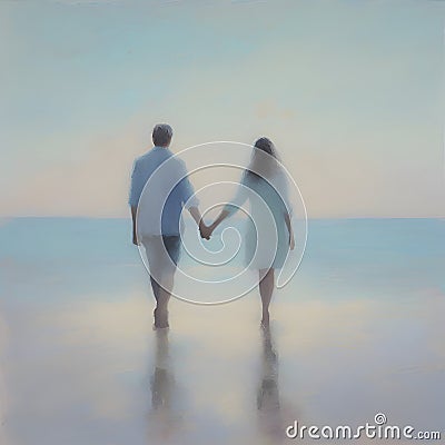 Couple holding hands on the beach. AI-Generated. Stock Photo