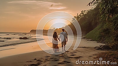 Couple Holding Hands On A Beach In Costa Rica Stock Photo
