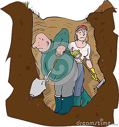 Couple hole digging Stock Photo