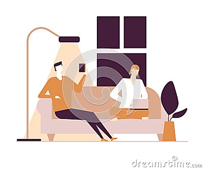 Couple at home - flat design style colorful illustration Vector Illustration