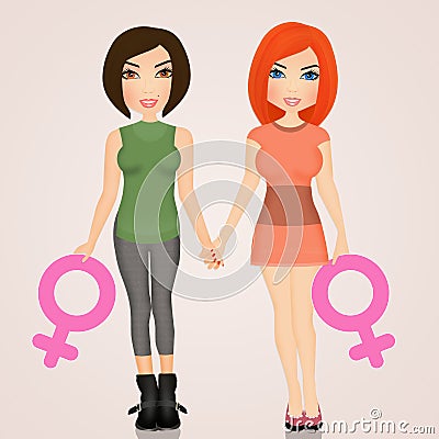 Couple of homosexual women Cartoon Illustration