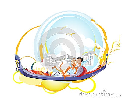 Couple on honeymoon in Italy Vector Illustration