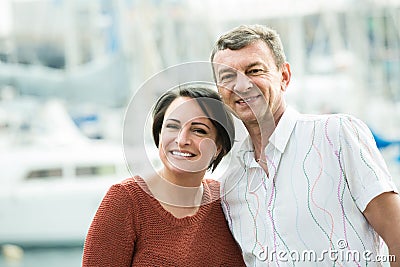 Couple hugging outdoors at spring day Stock Photo