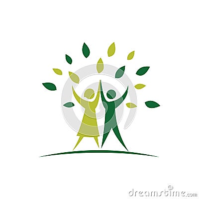 Couple Human Spirit to Save the World Go Green Logo Vector Illustration