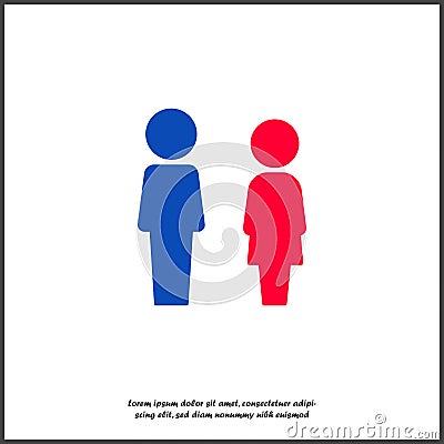 Couple icon vector. The man and the woman are near. The boy is blue, the girl is red on white isolated background Vector Illustration